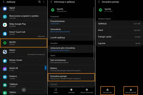 Spotify nie działa? Sprawdź ustawienia pamięci aplikacji. Wykorzystano 188 MB.