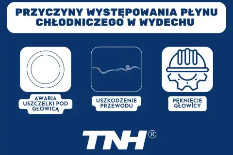 Przyczyny wycieku płynu chłodniczego: awaria uszczelki pod głowicą, uszkodzenie przewodu, pęknięcie głowicy.