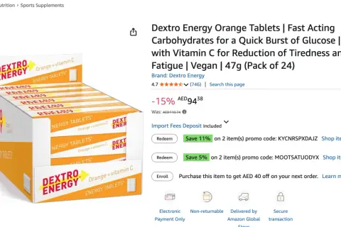 Dextro Energy Orange Tabletten mit Dextrose für schnelle Energie. Packung mit 24 Stück.