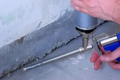 Schaumstoff wird mit einer Pistole in eine Fuge gesprüht. So schließt man Lücken, was ist eine Hohlkehle?