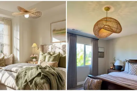 Dos habitaciones decoradas con estilo, cada una con un plafón ratán que aporta calidez y textura natural.