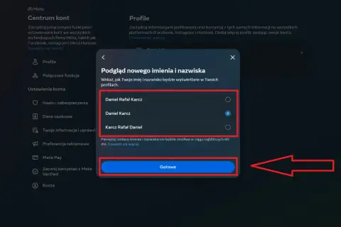 Jak zmienic nazwe na fb? Wybierz nowe imię i nazwisko w podglądzie, aby zmienić je na Facebooku.