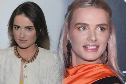 Maffashion kiedyś: dwie wersje influencerki, jedna w białej koronkowej marynarce i złotej biżuterii, druga z różowymi włosami i pomarańczową suknią.