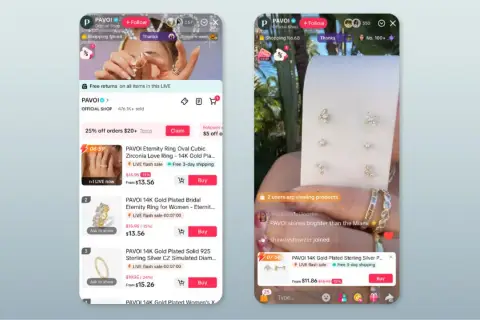 Jak zrobić live na TikToku? Zobacz, jak sprzedawcy prezentują biżuterię, oferując promocje i szybką wysyłkę.