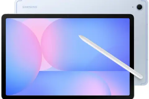 Samsung tablet z rysikiem, idealny jako jaki tablet do oglądania filmów. Jasnoniebieski kolor, duży ekran.