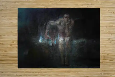 Franz von Stuck's Lucifer, a pale, ethereal figure, emerges from darkness, holding a glowing orb.