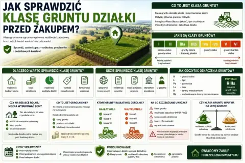 Klasa gruntu wpływa na zabudowę i koszt odrolnienia. Sprawdź ją przed zakupem, by uniknąć problemów. Podatek rolny zależy od klasy gruntu.