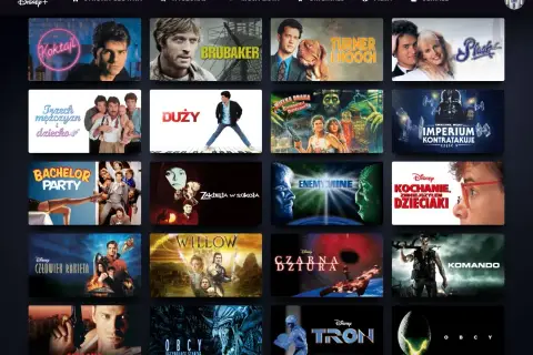 Stare dobre filmy na Disney+: "Koktajl", "Brubaker", "Trzech mężczyzn i dziecko", "Duży", "Turner i Hooch", "Plush", "Bachelor Party", "Zaklęta w sokoła", "Obcy", "Imperium kontratakuje", "Czarna dziura", "Komando", "Willow", "Człowiek rakieta", "Enemy...
