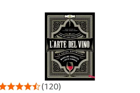 Copertina libro "L'Arte del Vino" con design che ricorda una retro etichetta vino, con calice e cavatappi.