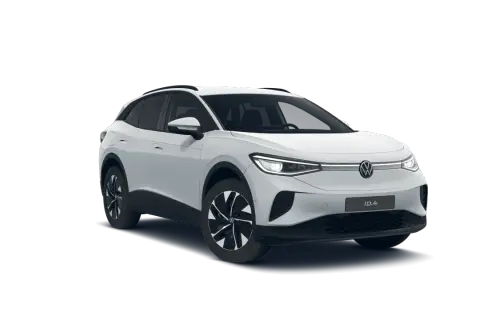Biały Volkswagen ID.4 z nowoczesnymi światłami LED i charakterystycznym grillem.