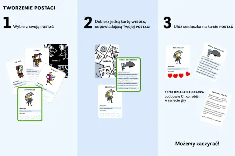Karty do gry RPG: wybierz postać, dobierz wiedzę i ułóż serduszka. Stwórz swojego bohatera!