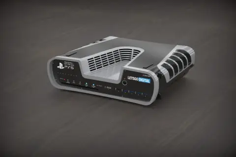 Nietypowy ps5 dev kit z licznymi portami i wskaźnikami, prototyp dla deweloperów.