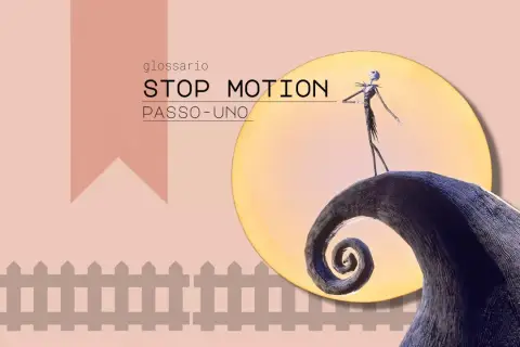 Jack Skeletron su una collina contorta, sotto una luna gialla, icona dei film stop motion.