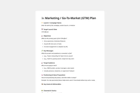 Gotowy plan marketingowy: cele, kluczowe komunikaty, grupa docelowa, pozycjonowanie i kanały.
