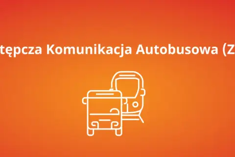 Zastępcza komunikacja autobusowa (ZKA) PKP - dwa autobusy w białym zarysie na pomarańczowym tle.