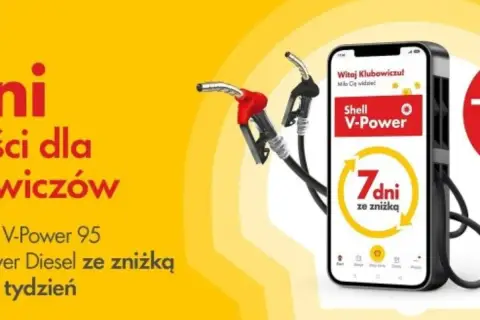 Shell promocja na paliwo: tankuj V-Power 95 lub Diesel ze zniżką przez 7 dni. Aplikacja mobilna i dystrybutory paliwa.