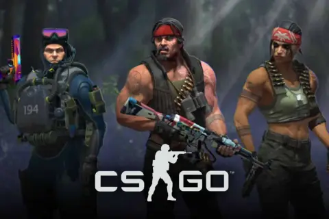 Trzech żołnierzy CS:GO w akcji podczas operacji Riptide. Jeden w kombinezonie nurkowym, drugi z karabinem, trzecia z karabinem.