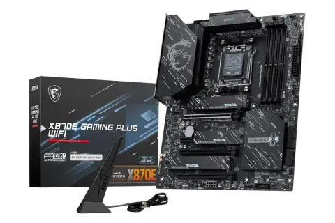 Płyta główna MSI X870E Gaming Plus WiFi z radiatorem i anteną. Gotowa na procesory AMD Ryzen 9000.