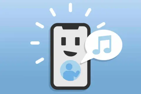 Dzwonek do drzwi z powiadomieniem na telefon. Ikona muzyki w dymku obok uśmiechniętego ekranu smartfona.