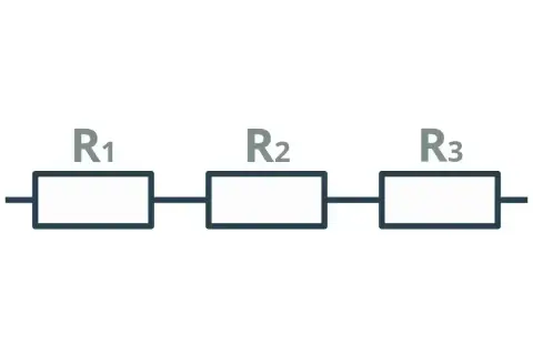 Schemat obwodu elektrycznego: trzy rezystory R1, R2, R3 połączone szeregowo.
