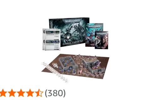 Warhammer 40,000 Ultimate Starter Set z figurkami Space Marines i Tyranidów, podręcznikami i akcesoriami do gry.