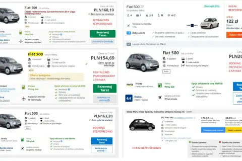 Ile kosztuje wypożyczenie samochodu na tydzień? Ceny zaczynają się od 122 zł za Fiata 500.