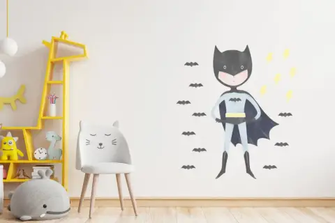 Naklejki na ścianę z Batmanem i błyskawicami. Zobacz, jak nakleić naklejki na ścianę, by stworzyć pokój superbohatera!