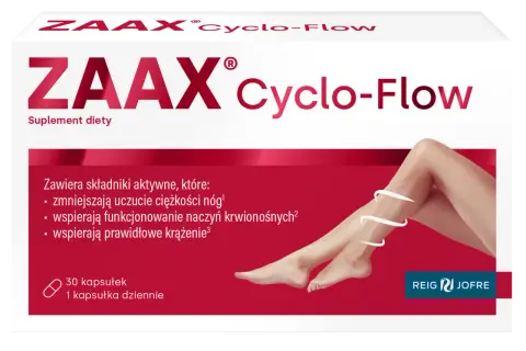 ZAAX Cyclo-Flow – najlepsza maść na obrzęki nóg. Zmniejsza ciężkość, wspiera naczynia i krążenie. 30 kapsułek.
