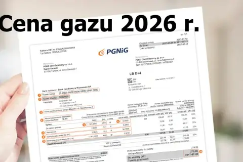 Faktura za gaz z 2026 r. pokazuje miesięczne zużycie gazu, podsumowując koszty i VAT.