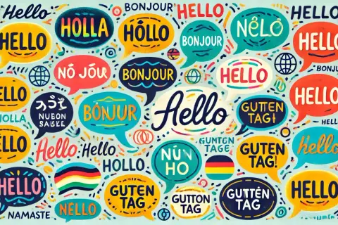 Wiele dymków z napisami "Hello" i "Bonjour" po całym świecie. Mam na imię po francusku, więc "Bonjour" jest mi bliskie.