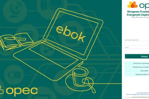 Grafika przedstawia laptop z napisem "ebok" na ekranie, symbolizującym elektroniczne biuro obsługi klienta.