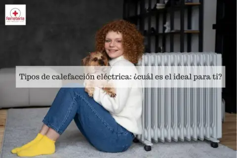 Chica con perro junto a un radiador eléctrico, explorando los tipos de calefacción para una casa.