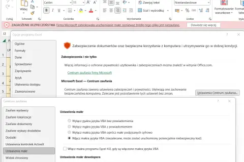 Excel blokuje makra, bo pisarz amator użył zbyt skomplikowanych. Bezpieczeństwo przede wszystkim!