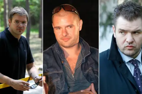 Trzy ujęcia Tomasza Karolaka w różnym wieku i stylizacjach. Na pierwszym w czarnej koszulce polo, na drugim w dżinsowej kurtce, na trzecim w eleganckim płaszczu.