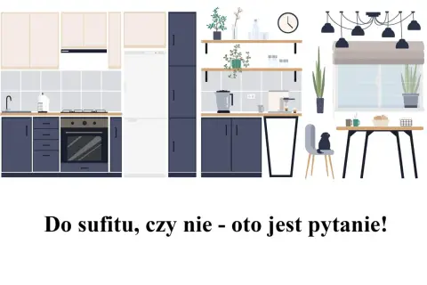 Nowoczesna kuchnia z ciemnogranatowymi szafkami i jasnymi blatami. Zastanawiasz się nad wymiarami szafek kuchennych?