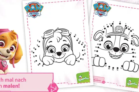 Paw Patrol Malen nach Zahlen Vorlagen für Kinder mit Skye und anderen Charakteren.