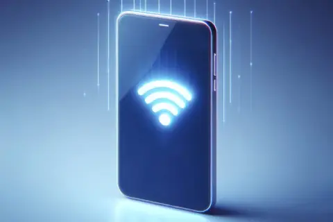 Smartfon z podświetlonym symbolem Wi-Fi, sugerujący jak zadzwonić z internetu.