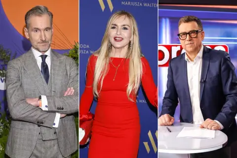 Trzech prezenterów Faktów TVN: Piotr Kraśko, Justyna Pochanke i Grzegorz Kajdanowicz.