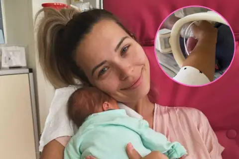 Sandra Kubicka urodziła! Szczęśliwa mama tuli noworodka, a w okienku widać jego maleńką rączkę.