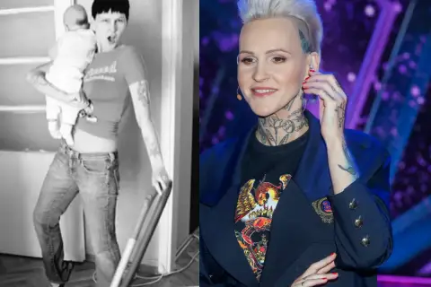 Agnieszka Chylińska z dzieckiem na ręku i później na scenie. Dwie odsłony artystki.
