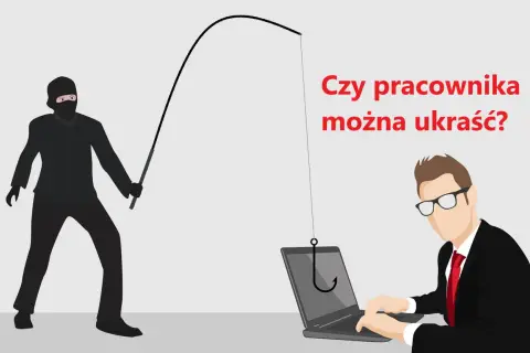 Złodziej z wędką próbuje "złapać" pracownika przy laptopie. Czy to nieuczciwa konkurencja?