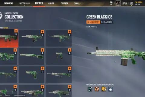 Zielony skin "black ice" na karabin 417. Kolekcja broni z gry, gdzie każdy element wygląda jak zamrożony.