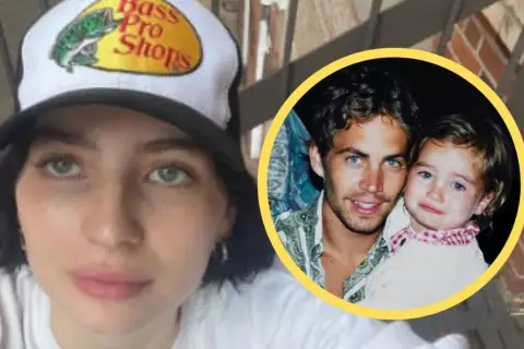 Młoda kobieta w czapce Bass Pro Shops obok zdjęcia Paula Walkera z córką. Choć Paul Walker nie miał żony, jego córka Meadow jest jego największym dziedzictwem.