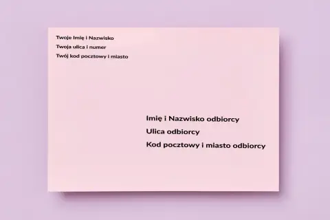 Dane nadawcy i odbiorcy: imię, nazwisko, adres, kod pocztowy i miasto.