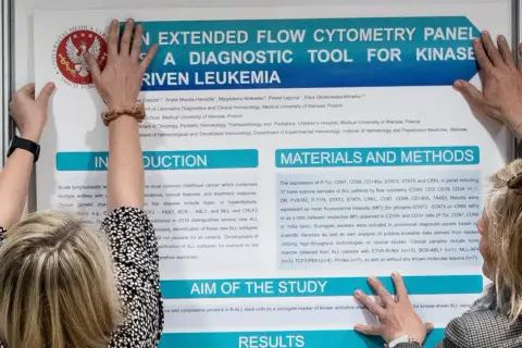 Poster naukowy o panelu cytometrii przepływowej do diagnostyki białaczki.
