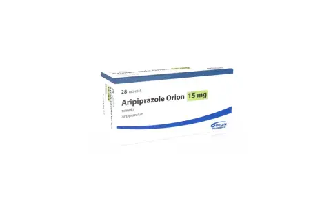 Opakowanie leku Aripiprazole Orion 15 mg, zawierające 28 tabletek.