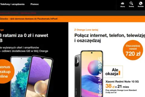 Sprawdź swój stan konta Orange i skorzystaj z promocji na telefony i internet. Xiaomi Redmi Note 10 5G za 38 zł miesięcznie.
