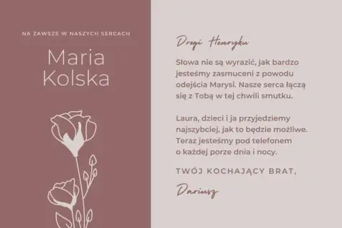 Wzór kondolencji dla Henryka po stracie Marysi. Darius zapewnia o wsparciu i gotowości do pomocy.