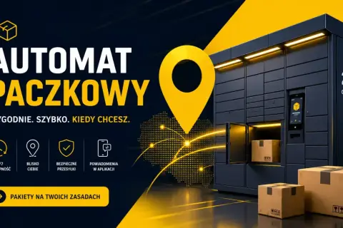Nowoczesny automat paczkowy z otwartymi schowkami i paczkami. Wygodnie, szybko i 24/7 odbierzesz swoje przesyłki.
