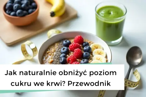 Zdrowy posiłek z owocami i zielonym koktajlem. Poznaj domowy sposób na obniżenie cukru we krwi.